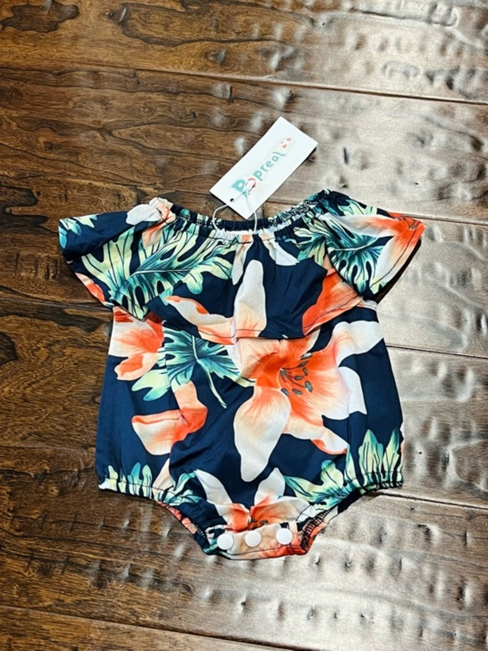 Tropical Floral Baby Onesie - Navy & Coral